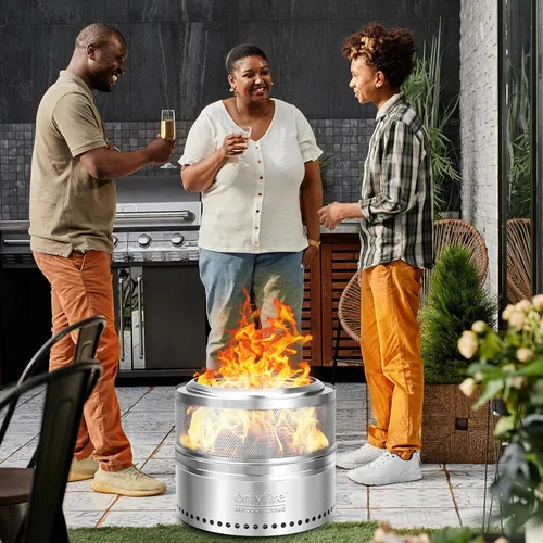 Vista 9 de Fogata de leña con bolsa de transporte, hoguera portátil desmontable de 19.5" para camping, tailgating, patio, patio trasero, chimenea perforada sin