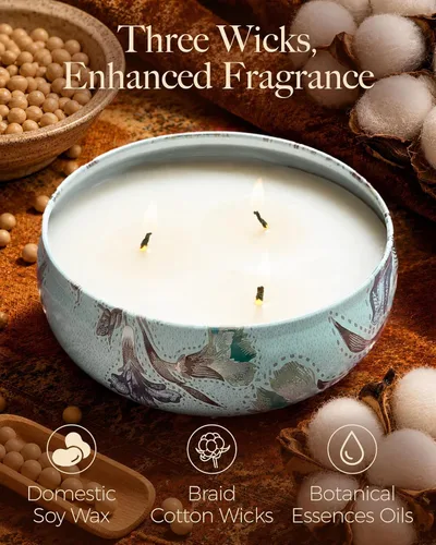 Vista 97 de M&SENSE Velas aromáticas de bayas cítricas, vela grande de lata de soja de 3 mechas, más de 40 horas de tiempo de combustión, cera vegana 100%