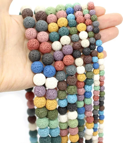 Vista 21 de Oameusa Cuentas redondas sueltas de ágata de piedra volcánica de lava azul de 0.236 in para hacer joyas, 1 hebra de 15 pulgadas, 1 hebra por