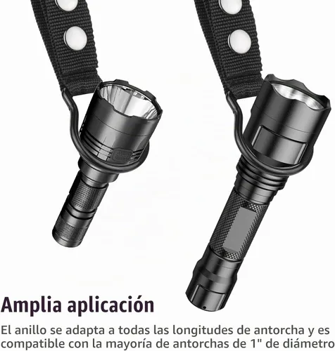 Vista 4 de UIInosoo - Soporte de anillo de linterna de nailon con doble clip para cinturón de servicio, mantiene la linterna de célula D/C Negro 1 paquete