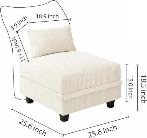 Vista 2 de LLappuil Sofa Storage Seat Module for Sectional Sofa, Square Ottoman for Modular Sectional Couches, Carton B, Beige Corduroy Pana beige