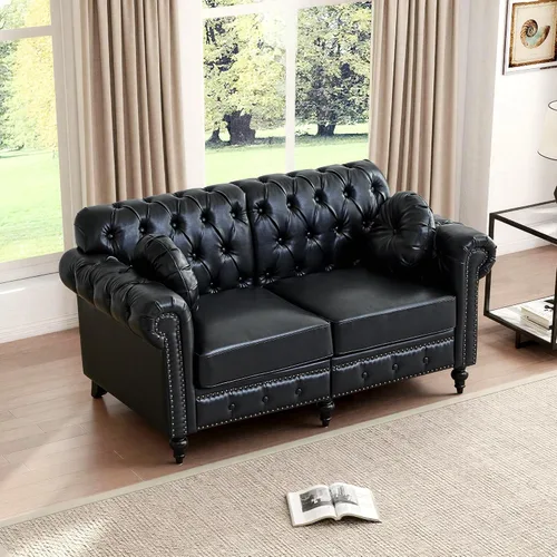 Vista 19 de ORRD Sofá de 2 piezas para sala de estar, silla moderna de piel sintética con respaldo alto, sofá biplaza con botón acolchonado, ribete de cabeza