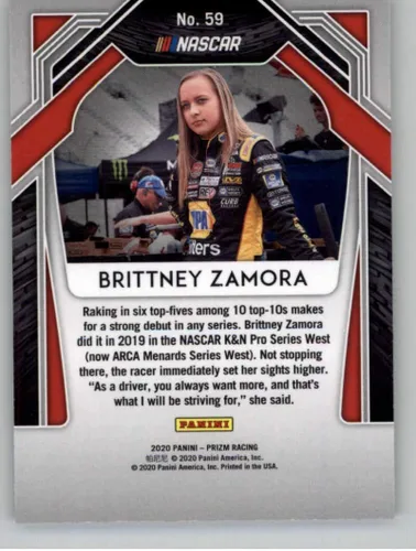 Vista 2 de 2020 Panini Prizm #59 Brittney Zamora ARCA Menards West Series NASCAR Racing Trading Card