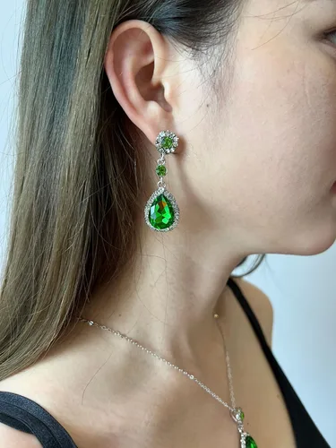 Vista 5 de Txibikn Juego de 4 piezas de joyería elegante y grande con colgante de cristal de lágrima para mujer, juego de anillos abiertos para fiesta