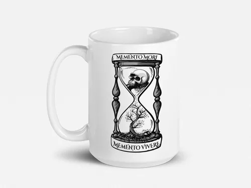 Vista 4 de Soul'n'Passions Memento Mori Memento Vivere - Taza de cerámica con diseño de calavera Momento Mori Lent Stoic Memento Mori, 11 onzas, color negro