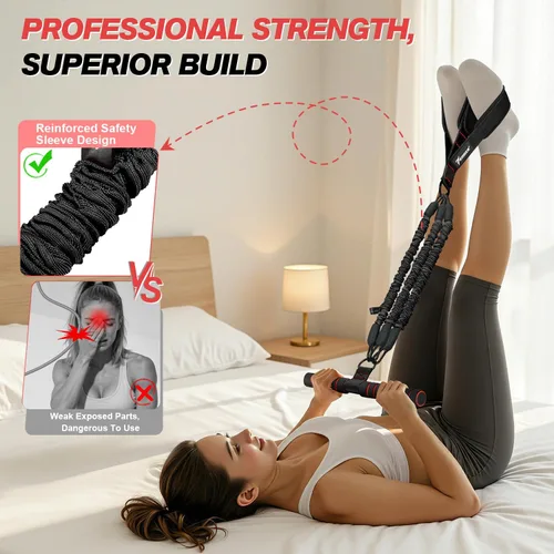 Vista 4 de WOQQW Banda de resistencia de pedal multifunción con mango, bandas de resistencia de pie ajustables de 3 tubos mejoradas para núcleo, brazo