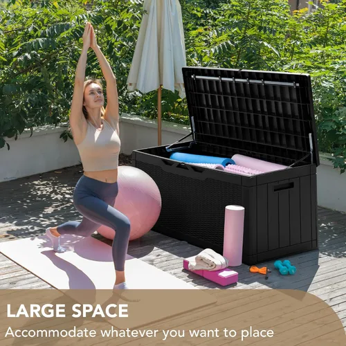 Vista 6 de Devoko Caja de cubierta de 100 galones, caja de almacenamiento impermeable al aire libre con cojín (negro)