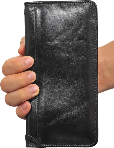 Vista 6 de Yeeasy billetera plegable grande, cuero auténtico, clásico, para hombre