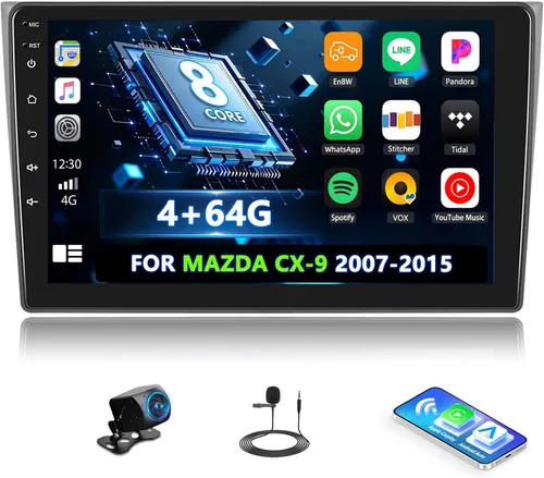 Vista 8 de [2+64G] Android 15 Estéreo de coche para Mazda CX-9 2007-2015 con CarPlay inalámbrico y Android Auto, pantalla táctil IPS de 10.1 pulgadas