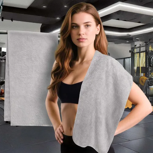 Vista 8 de Juego de 2 toallas deportivas de algodón para gimnasio, 12 x 45 pulgadas, absorbentes, transpirables, de 430 GSM, suaves, toalla deportiva para Azul