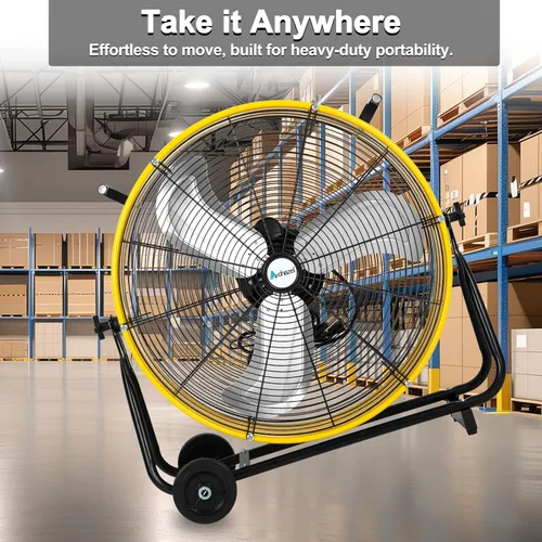 Vista 5 de ACHAZEL Ventilador de tambor de alta velocidad de 24 pulgadas, 3 velocidades 8100 CFM, ventilador industrial resistente para almacén, garaje