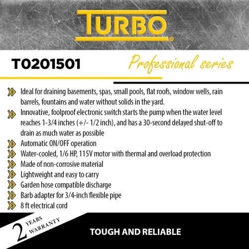 Vista 6 de Turbo Bomba sumergible de utilidad 1/6HP con interruptor electrónico