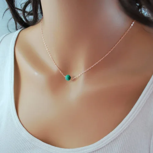 Vista 4 de Metzakka Gargantilla de plata de ley, hecha a mano con delicado collar chapado en oro rosa turquesa real para mujer