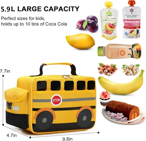 Vista 6 de Mochila para niños pequeños, preescolar, autobús, bolsa de libros 3D para jardín de infantes con lonchera aislante