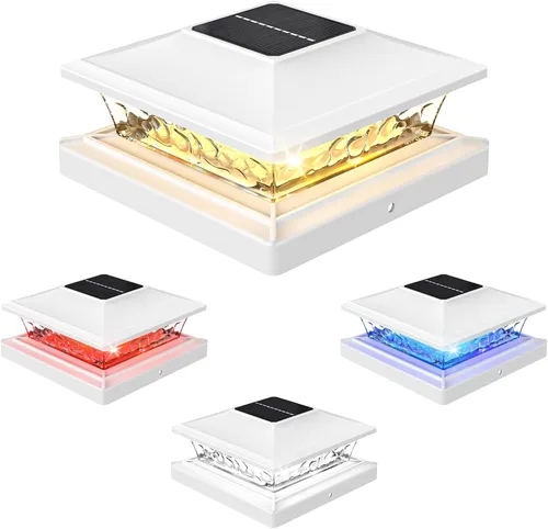 Vista 16 de APONUO - Luces solares para punta de poste con 8 colores RGB sólidos y flujo multicolor - Paquete de 4 luces solares para postes de 6x6, IP65