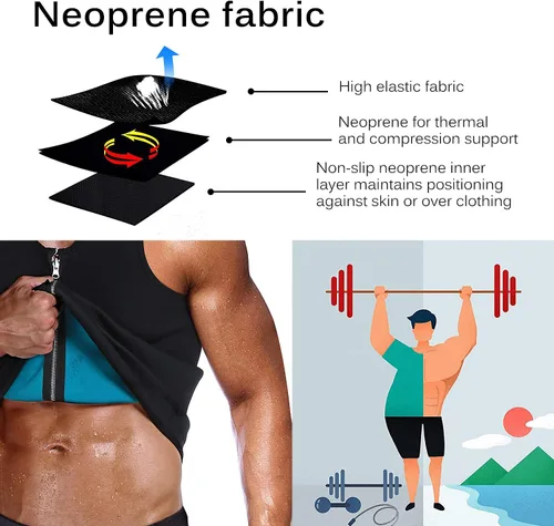 Vista 5 de Chaleco de sauna para hombre, entrenador de cintura, moldeador de cuerpo, neopreno caliente, deporte, fitness, gimnasio, entrenamiento, camiseta sin