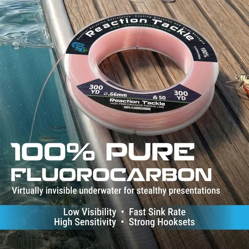 Vista 2 de Reaction Tackle Línea de pesca de fluorocarbono 100% puro, alta resistencia, resistente a la abrasión, hundimiento rápido, prácticamente invisible