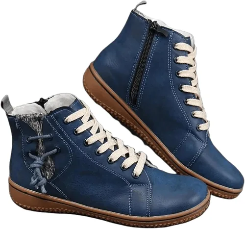 Vista 34 de Ladmiple Botas de tobillo para mujer, sin tacón, casual, con cremallera lateral, botas cortas vaqueras occidentales, zapatos para caminar