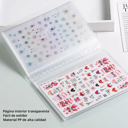Vista 3 de 1 pieza libro de almacenamiento de calcomanías transparentes de 40 ranuras, organizador de calcomanías de uñas para coleccionar calcomanías, libro