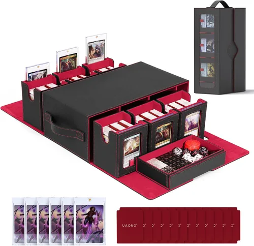 Vista 8 de Caja de baraja Commander de UAONO para MTG, estuche modular de 6 barajas con bandeja para dados, contiene más de 600 cartas con funda doble, caja