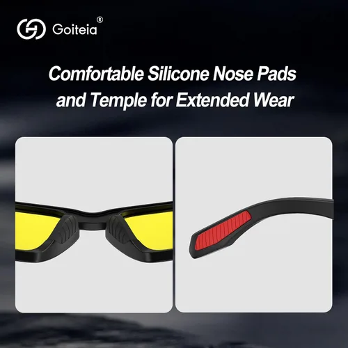 Vista 7 de Goiteia Lentes de conducción nocturna para hombres y mujeres, lentes amarillos para días lluviosos, antirreflejos desde los faros delanteros