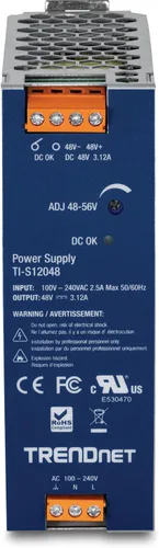 Vista 4 de TRENDnet Fuente de alimentación de riel DIN de CA a CC de 150 W, 48 – 56 V CC, 3.12 A CA a CC con función PFC, TI-S12048, capacidad de carga máxima