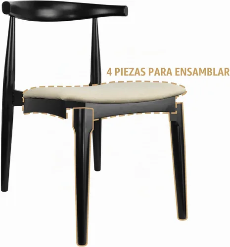 Vista 7 de 2xhome Juego de 2 sillas de comedor de madera maciza Asiento acolchado tapizado de lino beige Silla lateral moderna estilo codo de granja Negro