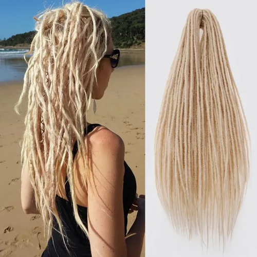 Vista 30 de 20 hebras de 24 pulgadas, extensiones de rastas color burdeos, rastas de cabello de ganchillo para mujer, hechas a mano, suaves, trenzas de cabello