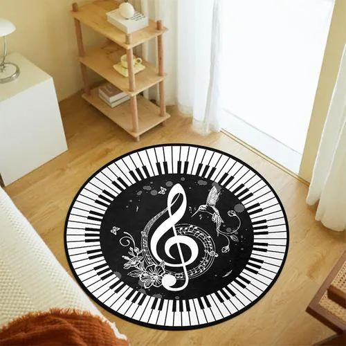 Vista 3 de keepcute Alfombra redonda de música, notas de piano, tapete antideslizante para el suelo, alfombra redonda para dormitorio, sala de estar, estudio