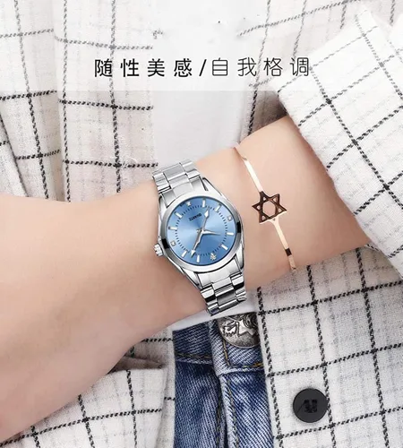 Vista 3 de Reloj analógico de cuarzo para mujer, clásico, plateado, de acero inoxidable, resistente al agua, reloj analógico