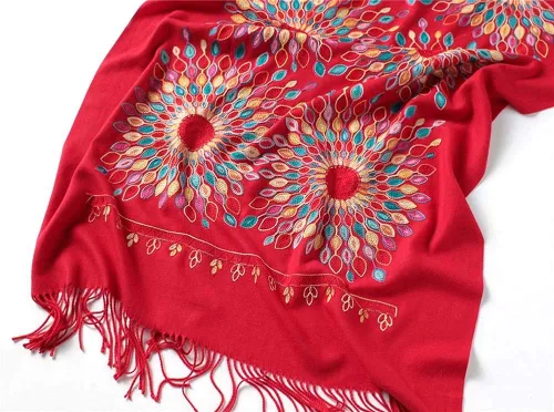 Vista 7 de Urban CoCo Bufanda bordada de gran tamaño con borlas para mujer
