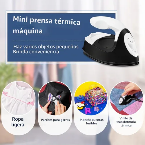 Vista 6 de Honoson - Plancha pequeña, térmica, portátil, práctica, con accesorios de base de carga, ideal para cuentas para planchar, parches, bricolaje, Negro