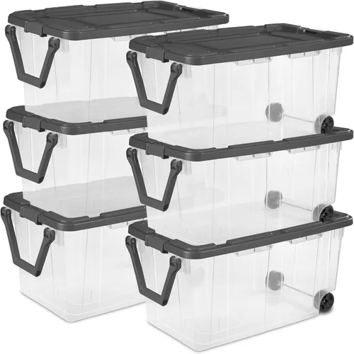 Vista 16 de Sterilite - Caja apilable modular con tapa de cierre, 16 cuartos de galón, paquete de 6 Contenedores de almacenamiento de plástico transparente