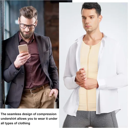 Vista 2 de Eleady Camiseta de compresión para hombre con cremallera para adelgazar el cuerpo, camiseta deportiva sin mangas