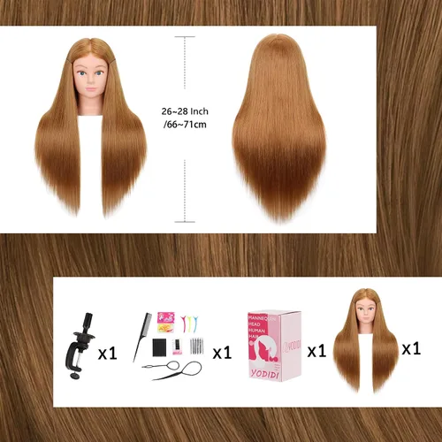 Vista 7 de Cabeza de maniquí con cabello humano para cosmetología - Cabeza de muñeca con 80% cabello humano para práctica de peinado, cabeza de práctica