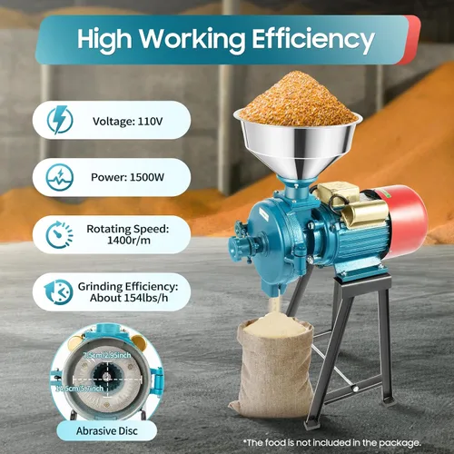 Vista 2 de Molinillo eléctrico de 2200 W, molinillo de alimentación eléctrica comercial resistente, molinillo seco de 1400 r/min, cereales, grano de maíz