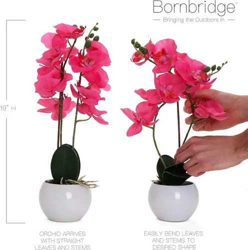 Vista 2 de Planta de orquídea artificial en maceta, decoración realista de orquídea rosa intenso (1)