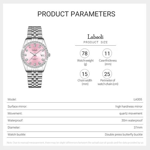 Vista 6 de Pulsera de metal con correa impermeable para mujer, cuarzo, calendario, cronógrafo, relojes de pulsera para mujer (plata + rosa), PlataRosa, Reloj