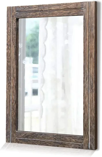 Vista 17 de AAZZKANG Espejo de pared rústico con marco de madera rectangular para colgar en casa de campo o baño, sala de estar o dormitorio decoración