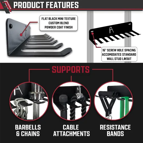 Vista 4 de IRON AMERICAN USA Omega Beast Estante de Almacenamiento para Gimnasio de 9 O 11 Ganchos Organizador de Pared para Gimnasio de Servicio Pesado