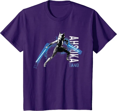 Vista 24 de Star Wars The Clone Wars Ahsoka Tano Dual Lightsabers Camiseta Asphalt Grey