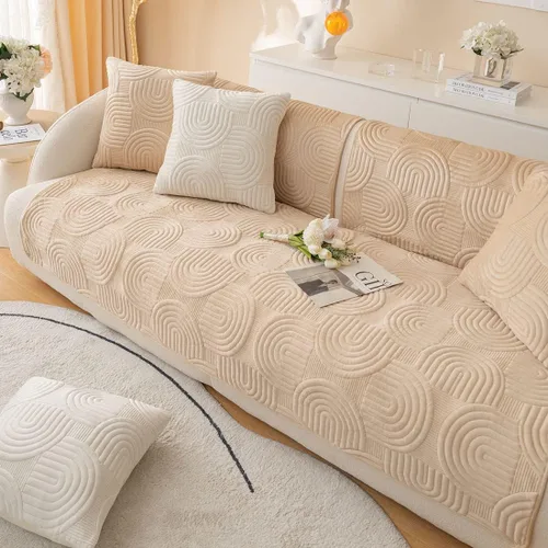 Vista 6 de Funda de Sofá Seccional Acolchada Geométrica de Felpa Suave Boho Antideslizante Mullida Color Sólido Lavable Funda Protectora de Muebles para Niños
