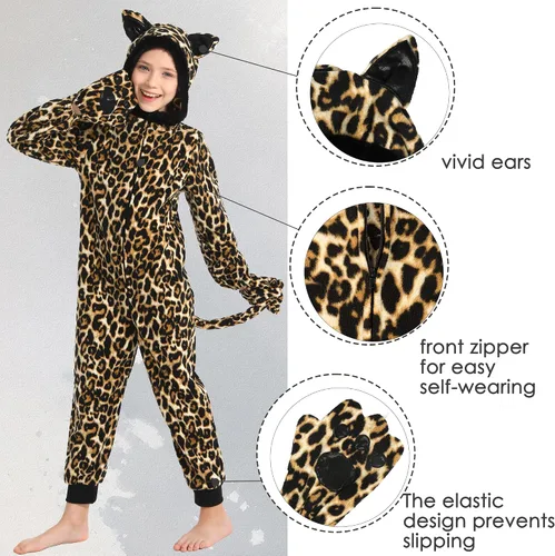 Vista 32 de Wizland Disfraz de animal para niños, leopardo, vaca, mono, reno, gato negro, dálmata, muñeco de nieve, mono de Papá Noel