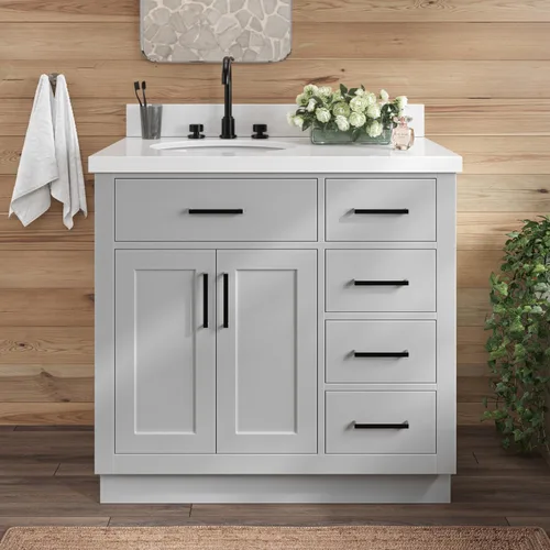 Vista 43 de ARIEL Hepburn - Tocador de baño de 30 pulgadas con fregadero, madera maciza, encimera y protector contra salpicaduras de cuarzo blanco puro de 1.5
