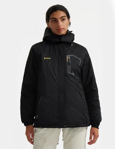 Vista 2 de GEMYSE Chaqueta de esquí para mujer, abrigo impermeable para invierno, impermeable, para snowboard, con capucha, rompevientos