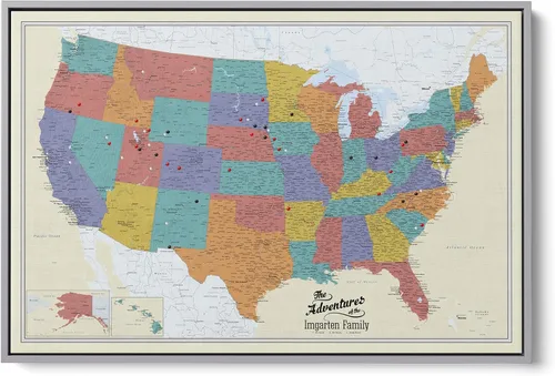 Vista 10 de Lienzo - Mapa de viaje personalizado de Tan Oceans USA con marco negro Marrón (Rustic Brown)
