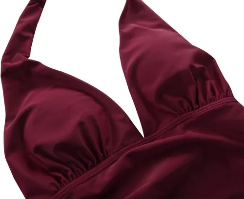 Vista 5 de Hilor - Parte superior de tankini para natación, con cuello profundo en V y halter, drapeado, para mujer