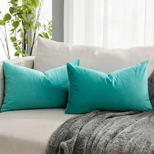 Vista 32 de Juego de 2 fundas de almohada decorativas de terciopelo de 14 x 14 pulgadas con cremallera, fundas de cojín cuadradas suaves y lisas de lujo