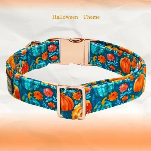 Vista 4 de Collar para perro Elegant little tail de otoño, collares para mascotas de Halloween con flor, lindo estampado de calabaza, collar para cachorro B