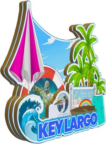 Vista 2 de Key Largo Florida USA imán de nevera imán de madera 3D hitos de viaje coleccionables recuerdos decoración hecha a mano -2691
